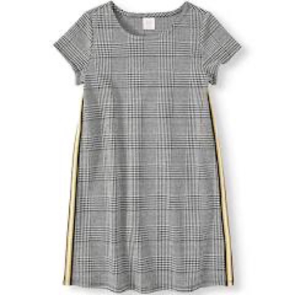 Girls Wonder Nation Black & White Glen Plaid w Yellow Stripe Dress - XL (14-16)
